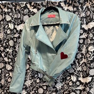 Sarsparilly Veronica Biker Light Blue Leather Jacket Valentines Large